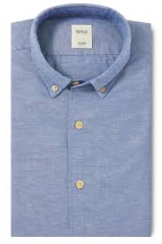 Custom Fit Blue Shirt With Button Down Collar Boggi