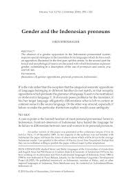 Karna masing2 punya kewajiban utk saling mengisi dan melengkapi. Pdf Gender And The Indonesian Pronouns