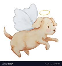 watercolor little cute baby angel dog