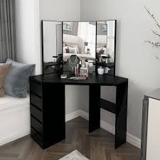 corner vanity makeup desk with three