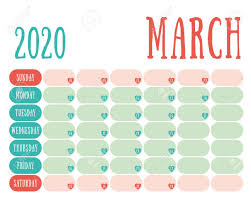 March 2020 Diary Calendar Cute Trend Design New Year Planner
