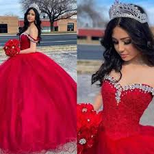 red ball gown quinceanera dress sweet
