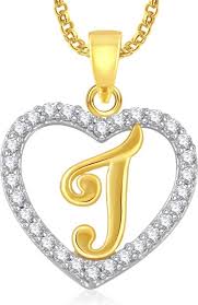 Meenaz J Alphabet Heart Letter J With Chain Love Gifts Jewellery Brass Cubic Zirconia Crystal Alloy Pendant