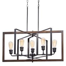 Palermo Grove Collection 5 Light Chandelier In Gilded Iron With Walnut Accents