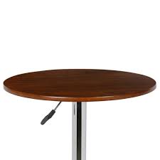 Adjustable Wooden Round Top Pub Table With Hydraulic Brown And Silver