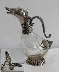 Duck Decanter In Glass And Silver Brass