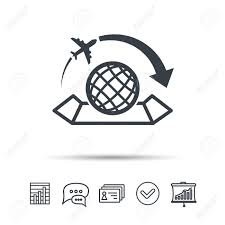 World Map Icon Globe With Arrow Sign Plane Travel Symbol Chat