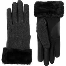 Isotoner Womens Faux Leather Gloves With Faux Fur Cuff