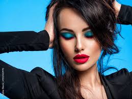 bright blue makeup beautiful brunette