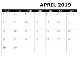 April Calendar Printable Chart 2019 April Calendar