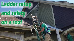 ladder setup and safety on a roof you