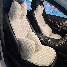 Fluffy White Car Seat Covers Set Cute