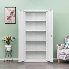 White Metal Storage Cabinet With 2