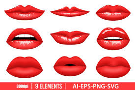 red lips clipart set graphic by emil