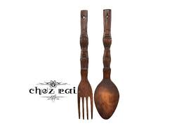 Vintage Wooden Carved Giant Large Fork