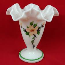 Fenton Ruffle Glass White Vase Milk