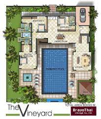 l shaped bungalow floor plan with pool