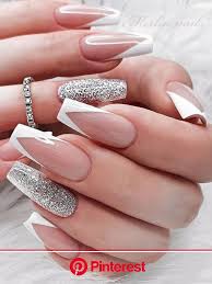 Popular choice 2017 (32 ideas) 1. Cute White Modern V French Tip Coffin Nails With Silver Glitter Accent Nail Design Frenc In 2020 French Tip Nail Designs White Tip Acrylic Nails Clara Beauty My