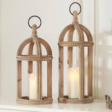 Home Decorators Collection Antiqued Wood Candle Hanging Or Tabletop Lantern With Beaded Trim Set Of 2