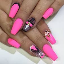 hot pink nail designs coffin on stylevore