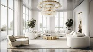 white and gold living room and dining room