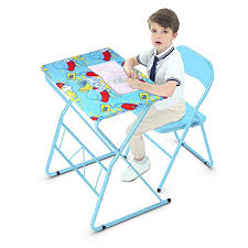 Folding desks and tables come in sizes and types suitable for all needs; Costzon Kids Table And Chair Set Study Desk And Folding Chair For Boys Girls Activity Table Set With Steel Frame Non Slip Mats And Bright Color For 4 12 Years Kids Furniture Blue