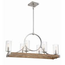 Minka Lavery 4016 280 Sun Faded Wood Brushed Nickel Country Estates 6 Light 39 Wide Linear Chandelier With Seedy Glass Shades Lightingdirect Com
