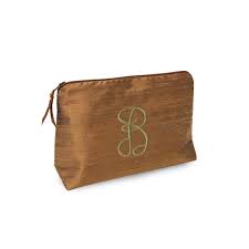 embroidered brown silk cosmetic bags