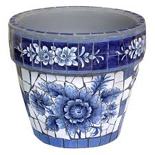 Blue Flower Mosaic Planter At Home
