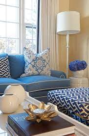 blue sofa transitional living room