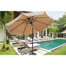 Cesicia 10 Ft Patio Outdoor Garden Market Table Round Umbrella With Crank And Push On Tilt For Deck Backyard Pool In Tan