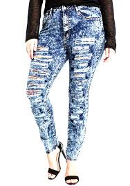 Cesttoi Womens Plus Size Stretch Distressed Ripped Blue Skinny Denim Jeans Pants