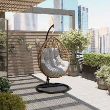 Mod Willa Steel Hanging Patio Egg Chair With Cushion Grey