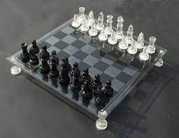 Black Glass Chess Set And Board 38mm