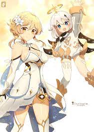 Lumine and Paimon, chin chongcha | Anime, Anime images, Art