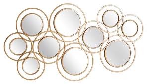 Abstract Gold Round Wall Mirror 130cm