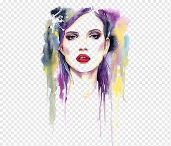 Free for commercial use high quality images. Watercolor Painting Fine Art Girl Makeup Woman Face Painting Purple Fashion Girl Cosmetics Png Pngwing