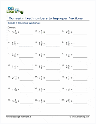 Grade 4 Math Worksheets Convert Mixed