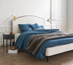 peacock blue washed linen bedding set