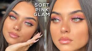 soft pink glam makeup look you