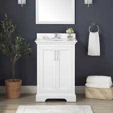 Buy products such as elecwish 24 inch bathroom vanity set with sink pvc board cabinet vanity combo with counter top glass vessel sink vanity mirror and 1.5 gpm faucet at walmart and save. Ove Decors Emma 24 W X 22 D White Vanity And White Cultured Stone Vanity Top With Oval Undermount Bowl At Menards
