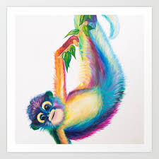 Monkey Rainbow Animal Art Print By