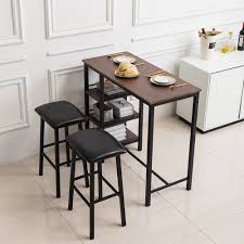 Create a chic dining space with this industrial style table. 3 Pieces Pub Table And Chairs Dining Set Modern Bar Table Set With Storage Shelves Home Kitchen Counter Height Dining Table Set Breakfast Set With 2 Bar Stools Dining Table Set For