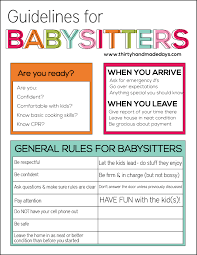 Guidelines For Babysitters Thirty Handmade Days