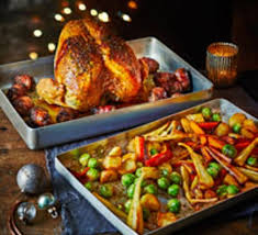 This christmas vegetables recipe will help you to get your assortment of vegetables just right; Two Tray Christmas Dinner Recipe Bbc Good Food