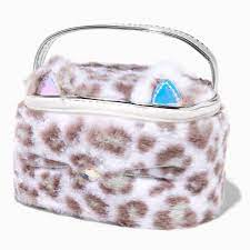 furry snow leopard makeup bag