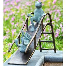 Joy of reading booklover frog garden sculpture frog on tree stump metal statue. Sliding Frogs Garden Sculpture Only 239 99 At Garden Fun