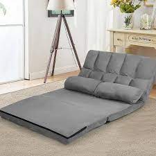 Grey Foldable Twin Suede Floor Sofa Bed