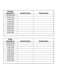 Parent Teacher Conference Sign Up Sheet Editable Back To School Night