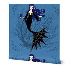 vire mermaid on steel blue wallpaper